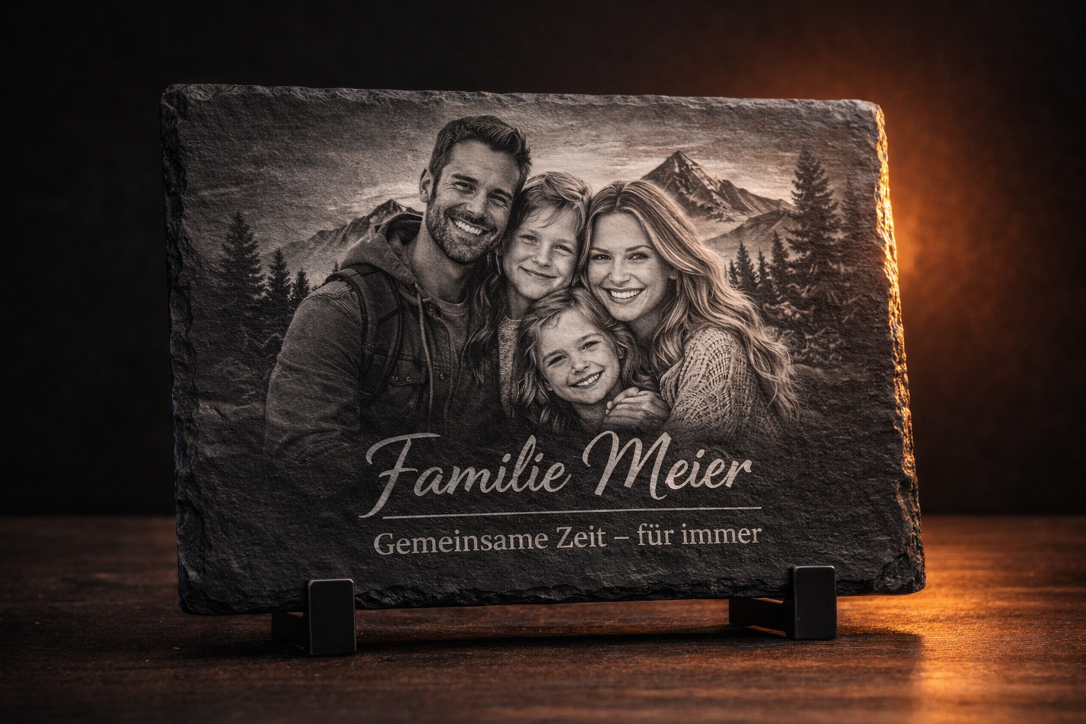 Personalisiertes Familienwappen als Lasergravur auf Holz