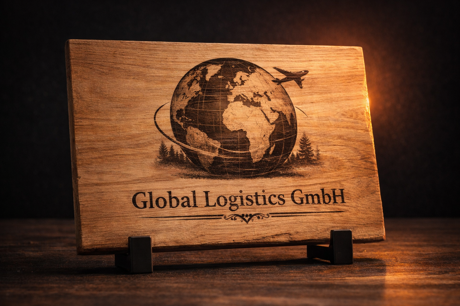 Firmenlogo als Lasergravur auf Holzschild