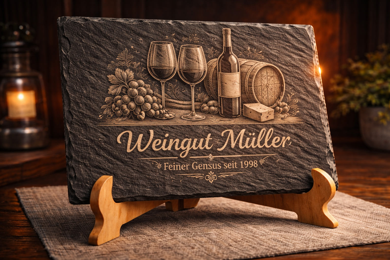 Weingut Logo als Lasergravur auf Holzschild
