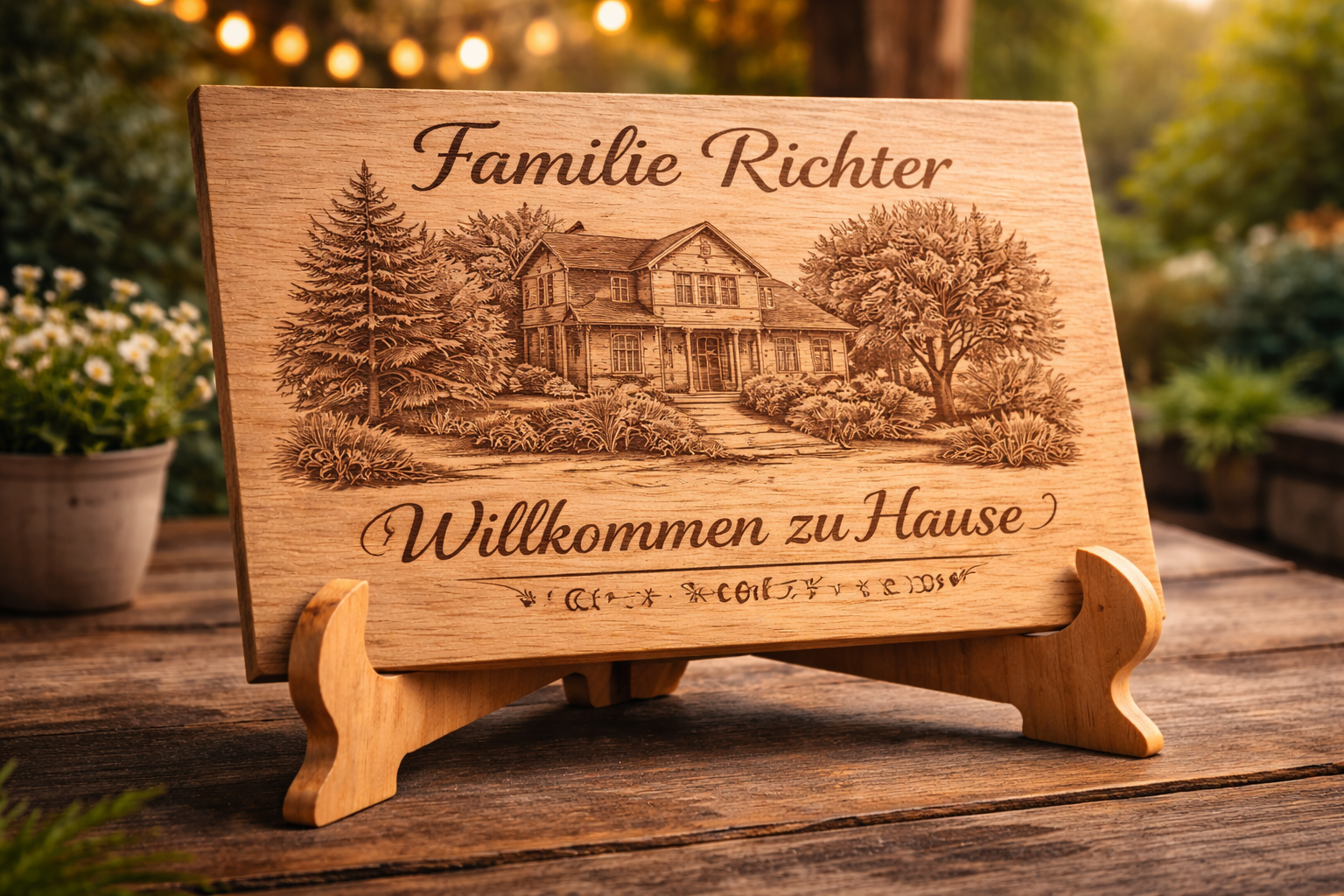 Willkommen Zuhause Familienschild Lasergravur personalisiert